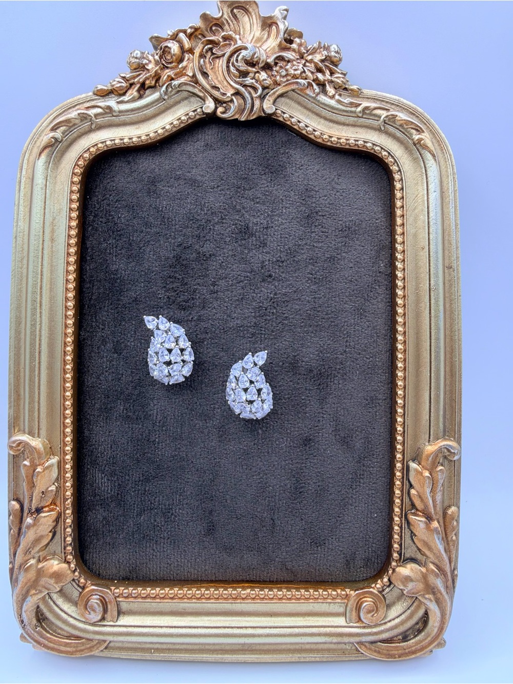 Cubic Zirconia Paisley Tear Cut Statement Stud Earrings in Silver-Tone